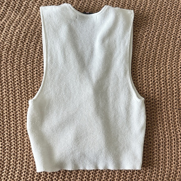 White Ribbed Knit Button Tank - Picture 2 of 2